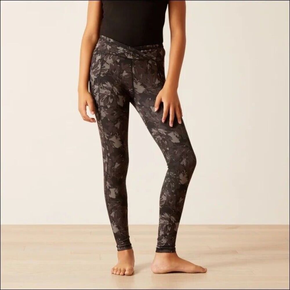 NEW Ariat Girls Size XXL / 16 EOS Etch Half Grip Riding Tights Breeches Black
